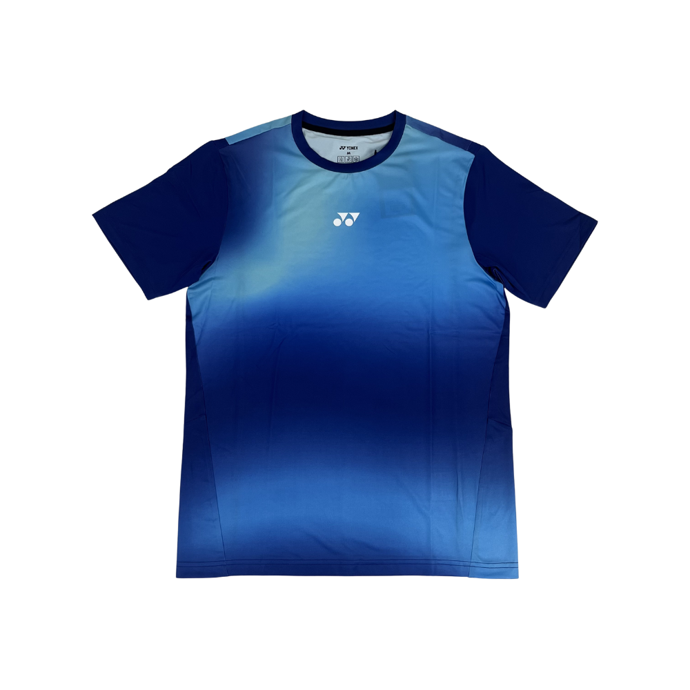 Áo cầu lông Yonex TRM3324 ngắn tay màu xanh dương gradient chuyển sắc, cổ tròn, logo Yonex trắng giữa ngực