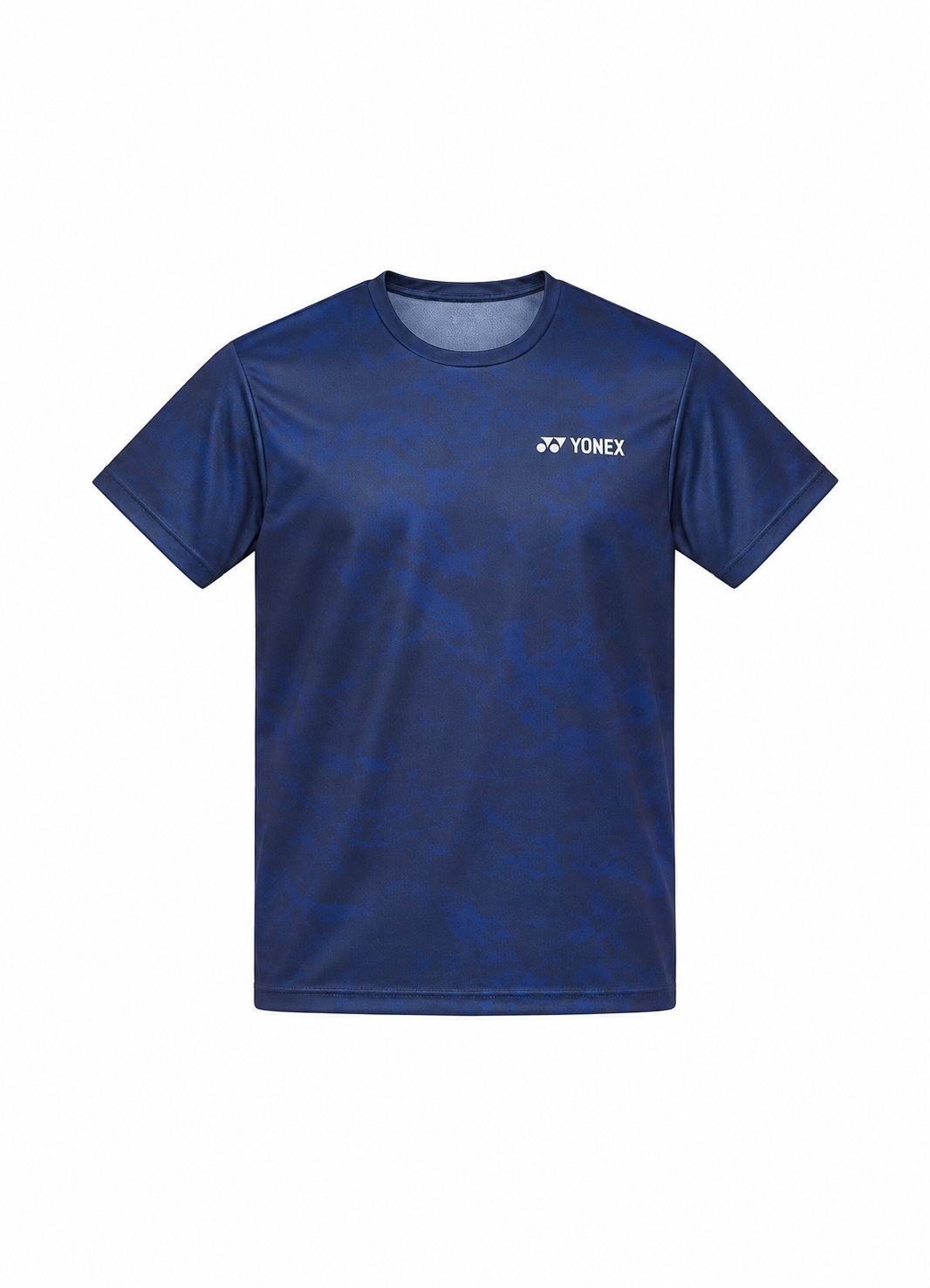 Áo cầu lông Yonex TRM2963 màu Navy Peony, cổ tròn tay ngắn, họa tiết vân in chìm cùng tông xanh navy gần như không thấy rõ, logo Yonex trắng ở ngực phải