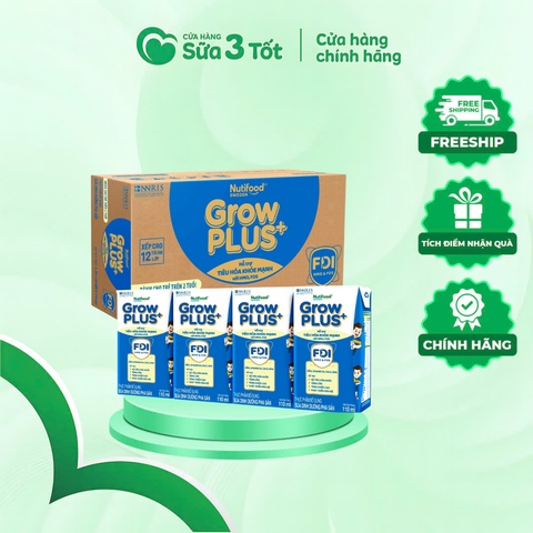 SBPS Nutifood Grow Plus Xanh - Tiêu Hóa Khỏe 1+ - Thùng 48 Hộp - 110ml
