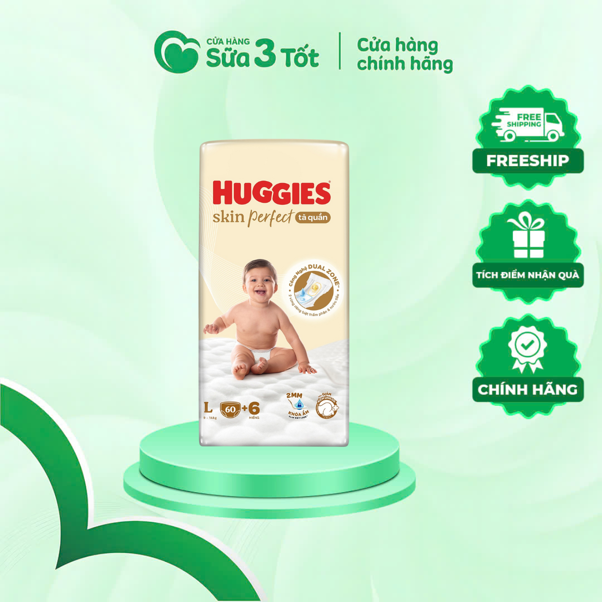 Bỉm Huggies Skin Perfect - Quần - L60 (9-14Kg)