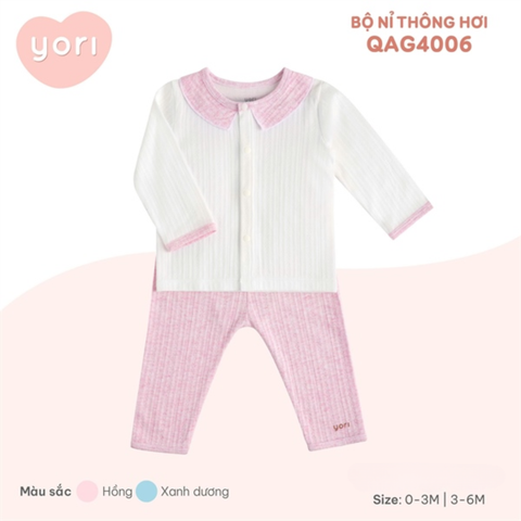 Bộ Nỉ Cúc Thẳng Thông Hơi Màu Hồng (0M-3M) - Yori