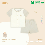 Bộ Cộc Tay Cài Giữa Rayon Màu Be (6-9M) - Minh Baby