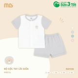Bộ Cộc Tay Cài Giữa Rayon Màu Ghi (3-6M) - Minh Baby
