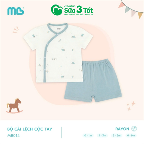 Bộ Cộc Tay Cài Lệch Rayon Màu Xanh (3M-6M) - Minh Baby
