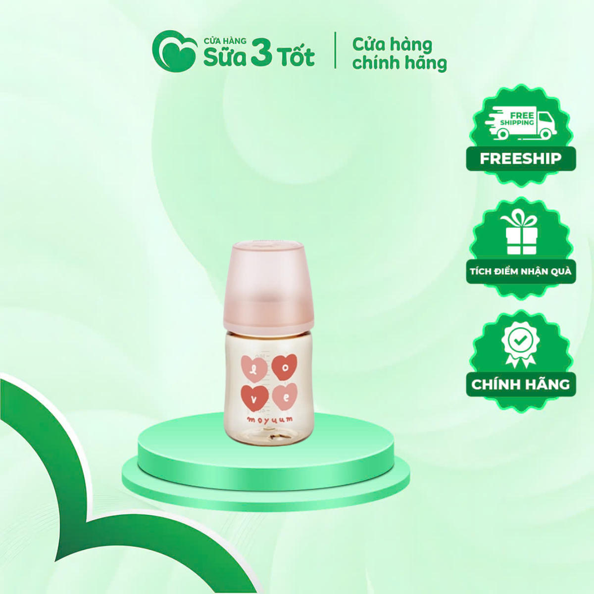 Bình Sữa Moyuum PPSU Chính Hãng - Thế Hệ 3 - Phiên Bản Hình Tim - 170ML