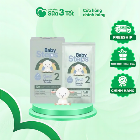 Sữa Dê Baby Steps Newzealand - Số 2(6-12 Tháng) - Hộp 6 Gói - 30g