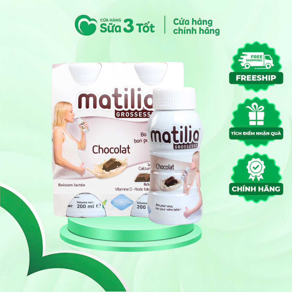 Sữa Bầu Matilia Pháp - Vị Socola - 1 Lốc 4 Chai