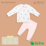 Bộ Sơ Sinh Cài Lệch Dài Tay Màu Hồng (1M-3M) - Bolly