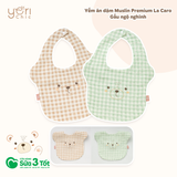 Yếm Ăn Dặm Muslin - Caro Gấu Xanh - Yori