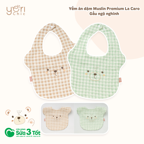 Yếm Ăn Dặm Muslin - Caro Gấu Nâu - Yori