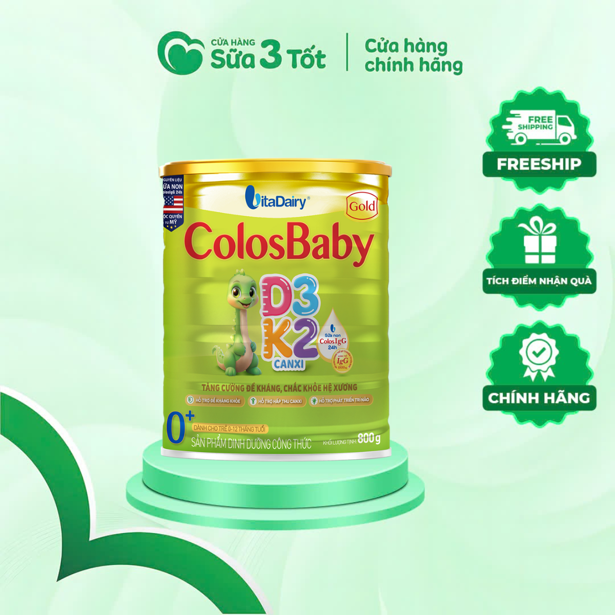 Sữa Bột Colosbaby D3K2 0+ ( 0-12 Tháng ) - Lon 800g
