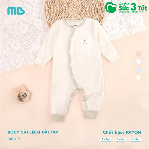 Bộ Body Dài Tay Cài Lệch Rayon Màu Be (3-6M) - Minh Baby