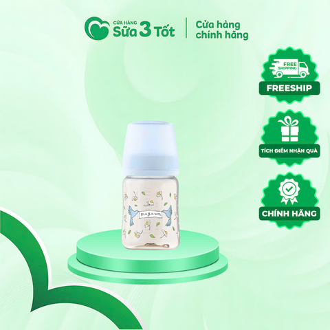 Bình Sữa Moyuum Chính Hãng - Họa Tiết Chim Xanh - 170ml