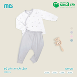 Bộ Dài Tay Cài Lệch Rayon Họa Tiết Màu Ghi (6-9M) - Minh Baby