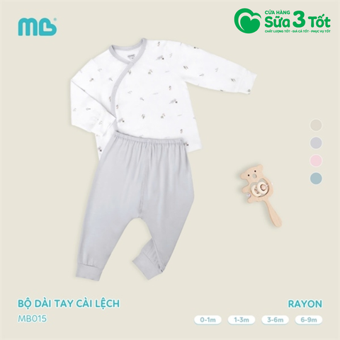 Bộ Dài Tay Cài Lệch Rayon Họa Tiết Màu Ghi (6-9M) - Minh Baby