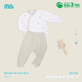 Bộ Dài Tay Cài Lệch Rayon Họa Tiết Màu Be (6-9M) - Minh Baby