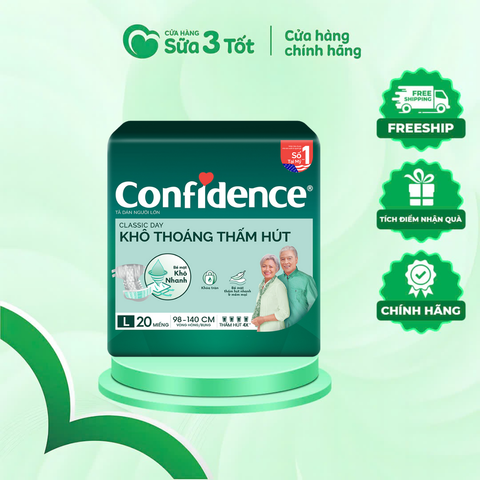 Bỉm Người Lớn Confidence - Dán - L20+3 - (Vòng Hông Từ 98-140Cm)