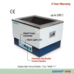 Bể dầu gia nhiệt cao kỹ thuật số DAIHAN WHB - 6/11/22 Lít, đến 250℃, ±1,5℃, kèm nắp phẳng thép không gỉ, hệ thống điều khiển Fuzzy