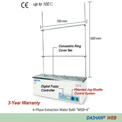 Bể chiết ổn nhiệt DAIHAN WEB - 4/6/8 vị trí, kèm bộ nắp vòng tròn đồng tâm và khung giữ, điều khiển Fuzzy kỹ thuật số, đến 100℃, ±0,2℃