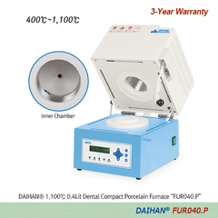 Lò nung sứ nha khoa mini DAIHAN™ 1.100℃ 0,4 Lít “FUR040.P”, kèm đĩa sợi gốm, buồng nung hình trụ Φ90×h65mm, dùng để tạo màu bên ngoài phục hình, thời gian gia nhiệt ngắn, cách nhiệt chất lượng cao: tấm sợi gốm