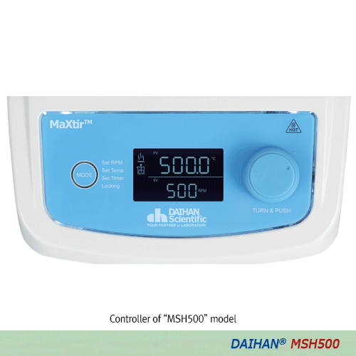 Bếp khuấy từ gia nhiệt nhiệt độ cao DAIHAN MSH500 - mặt gốm thuỷ tinh 200×200 mm, 80~1.500 rpm, đến 500℃, điều khiển phản hồi kỹ thuật số