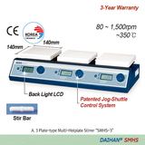 Bếp khuấy từ gia nhiệt đa vị trí DAIHAN SMHS - 3 hoặc 6 vị trí, mặt phủ gốm, 80~1.500 rpm, đến 350℃, điều khiển gia nhiệt và khuấy độc lập từng vị trí