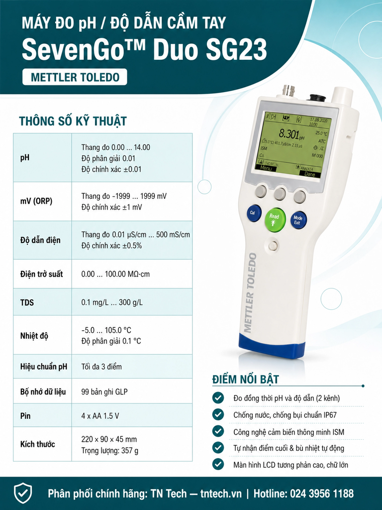 Máy Đo pH/Độ Dẫn Cầm Tay Mettler Toledo SevenGo Duo SG23 | TN Tech