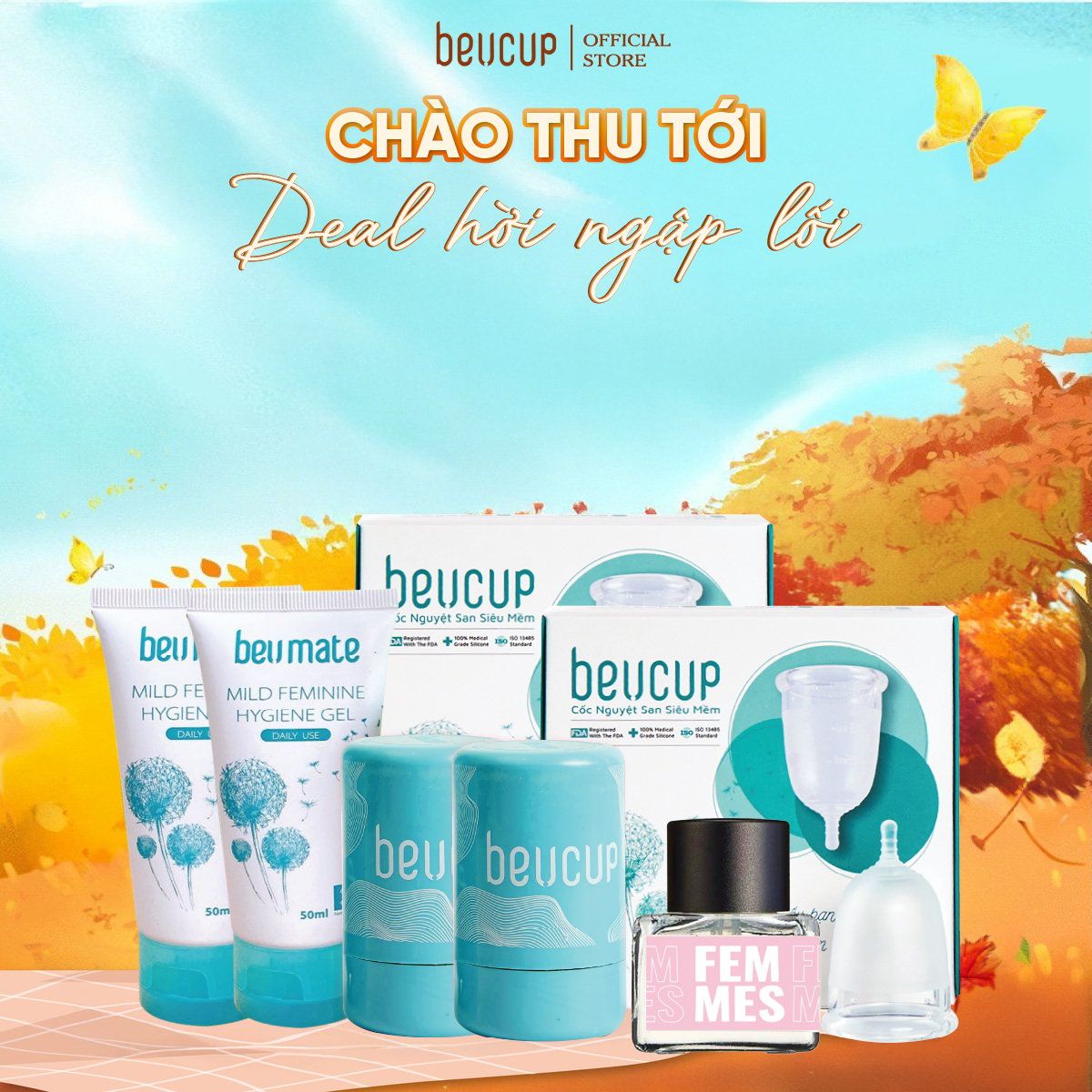  Combo 2 Bộ Cốc Nguyệt San BeUcup và 1 nước hoa FEMMES CNS004 