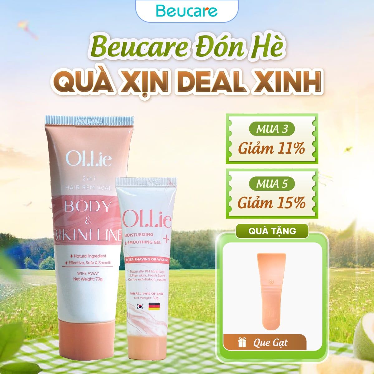  COMBO 1 Kem Tẩy Lông Body Nam Nữ Ollie và 1 Gel Dưỡng Da Ollie 