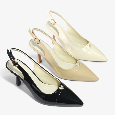  SANDAL NỮ NÍT MŨI NHỌN SI BÓNG CÓ KHÓA NHỎ GIỮA 8P OTH013SD - VA9943 