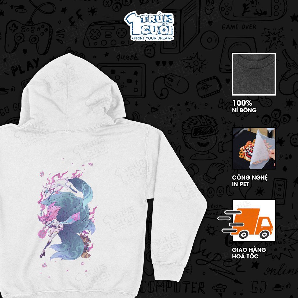  Áo hoodie BST Hoa Linh Lục Địa - Liên Minh Huyền Thoại, Trùm Cuối Game, Unisex Nỉ bông 100% 2 màu nam nữ 
