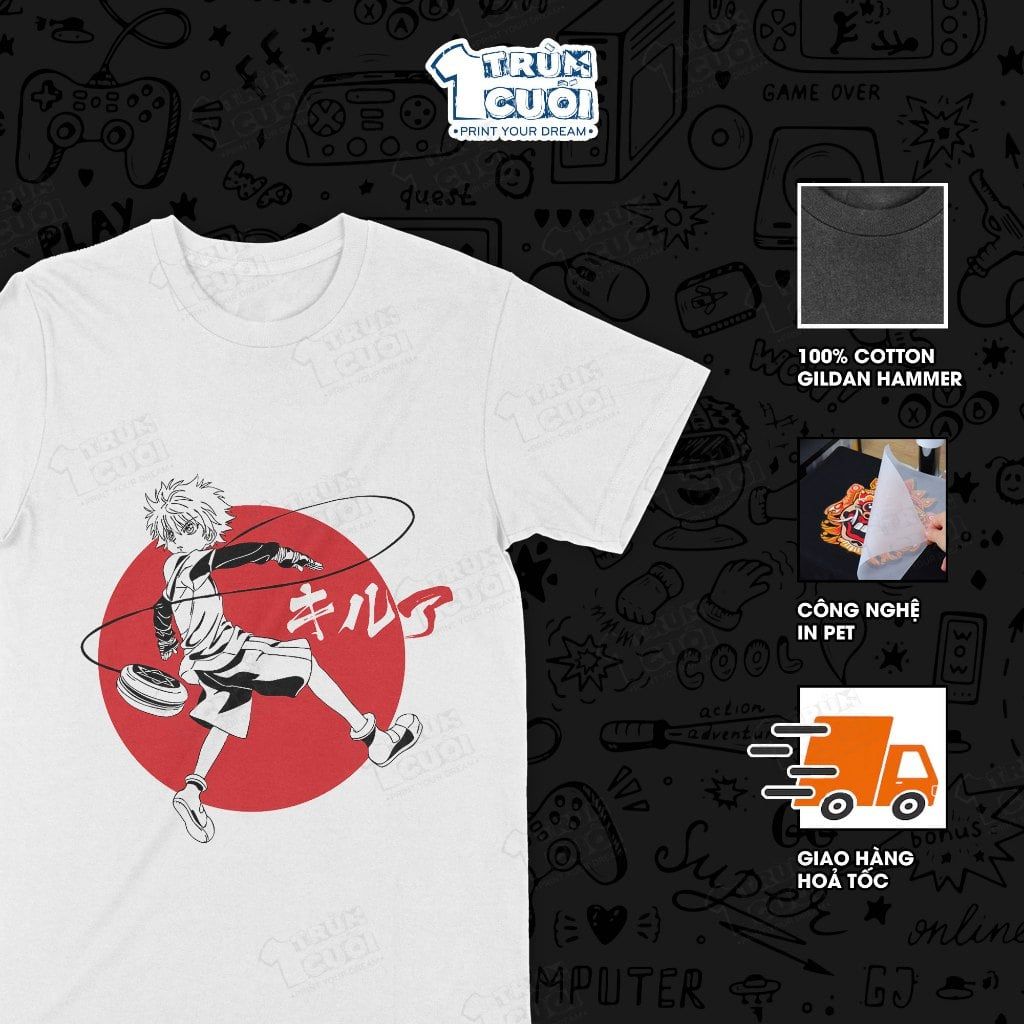  Áo thun Hunter × Hunter: Killua Zoldyck, Trùm Cuối Anime, Unisex Cotton 100% 4 màu nam nữ 0003 