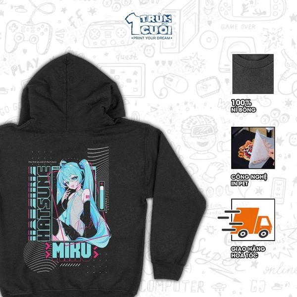  Áo hoodie Hatsune Miku, Trùm Cuối Thần Tượng Âm Nhạc, Nỉ Bông 100% Unisex nam nữ 0535 