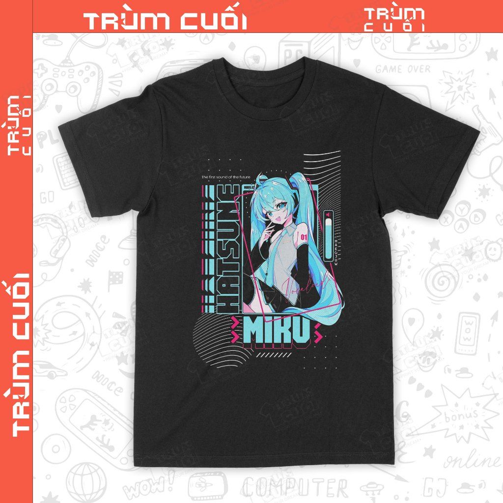  Áo thun Hatsune Miku, Trùm Cuối Thần Tượng Âm Nhạc, Unisex Cotton 100% 4 màu nam nữ 0535 