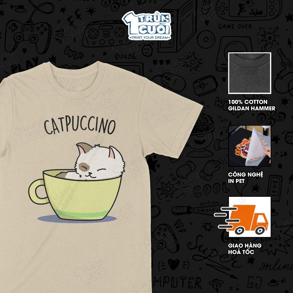  Áo thun Catpuccino, Trùm Cuối Meme, Unisex Cotton 100% 4 màu nam nữ 0532 