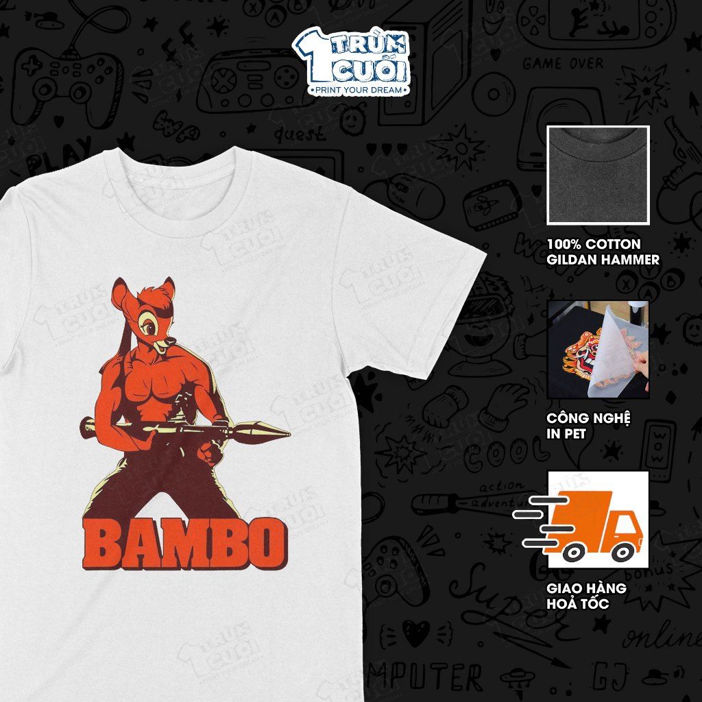  Áo thun Bambi + Rambo, Trùm Cuối Meme, Unisex Cotton 100% 4 màu nam nữ 0517 
