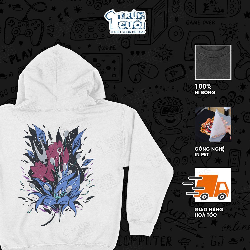  Áo hoodie BST Hollow Knight: Silksong, Trùm Cuối Game, Unisex Nỉ bông 100% 2 màu nam nữ 0525 