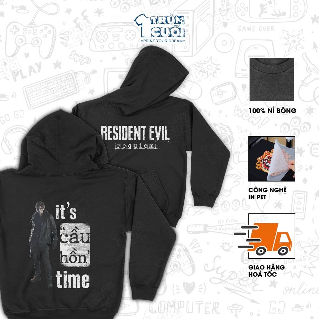  Áo hoodie 2 mặt Leon - Resident Evil Requiem, Trùm Cuối Game, Unisex Nỉ bông 100% 2 màu nam nữ 0540 