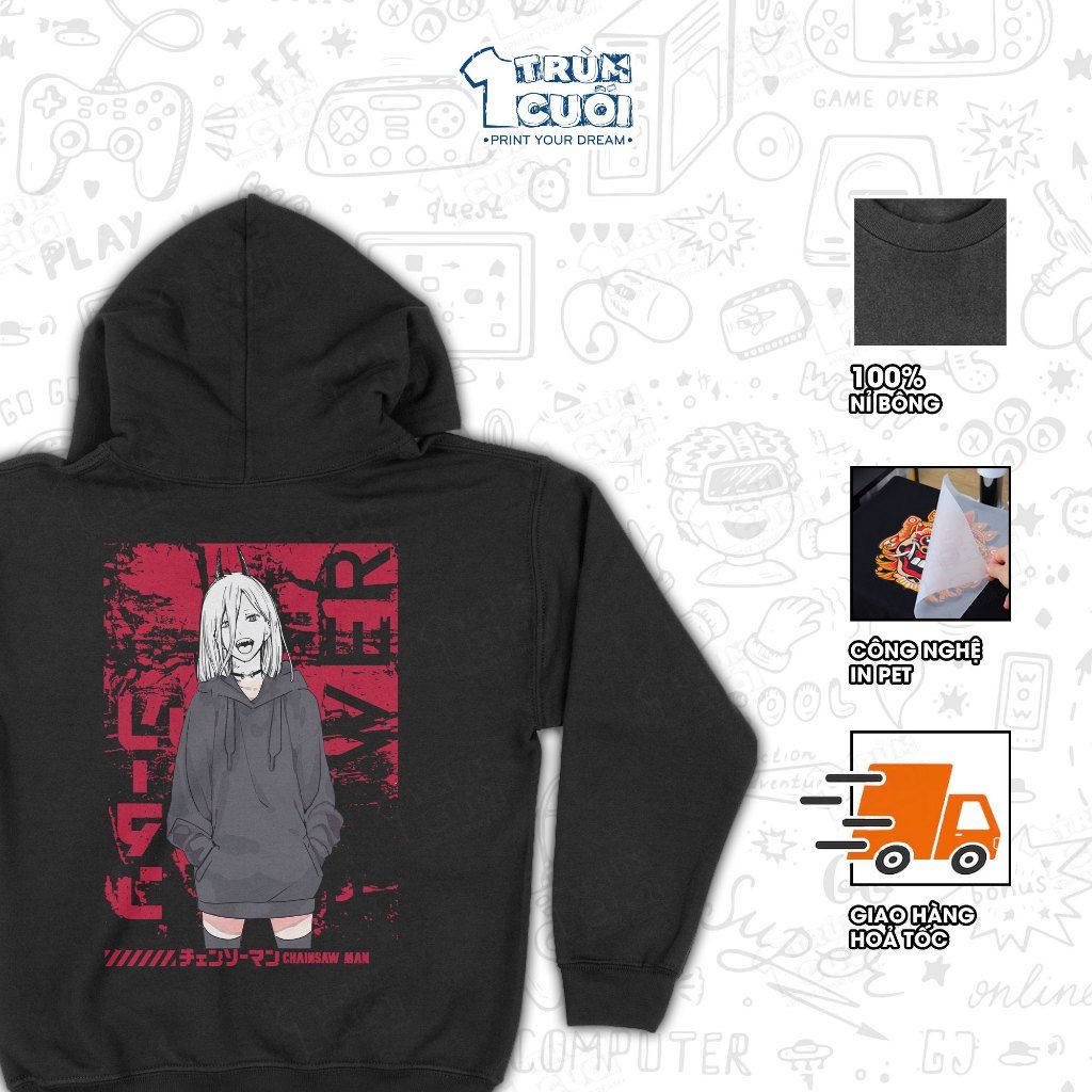 Áo hoodie Power - Huyết quỷ Chain Saw Man, Trùm Cuối Anime, Nỉ Bông 100% Unisex nam nữ 0018 