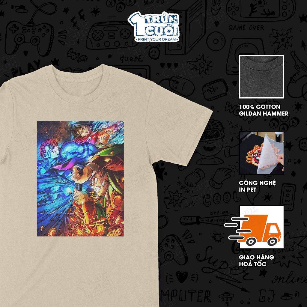  Áo thun Akaza Solo - Thanh gươm diệt quỷ: Vô hạn thành, Trùm Cuối Anime, Unisex Cotton 100% 4 màu nam nữ 0514 