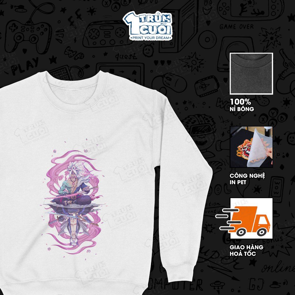  Áo sweater BST Hoa Linh Lục Địa - Liên Minh Huyền Thoại, Trùm Cuối Game, Unisex Nỉ bông 100% 2 màu nam nữ 