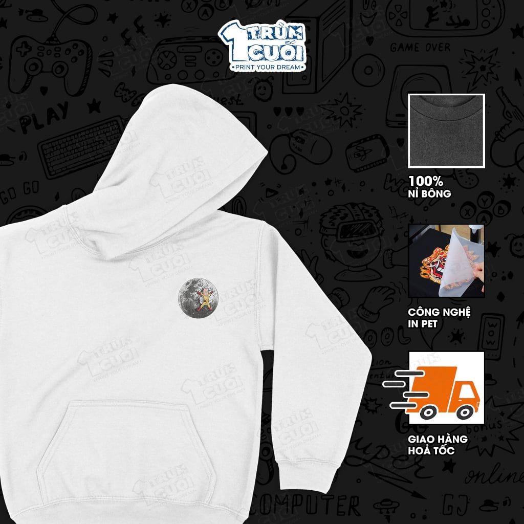  Áo hoodie Saitama Chibi - One Punch Man, Trùm Cuối Manga Anime, Nỉ Bông 100% Unisex nam nữ 0009 