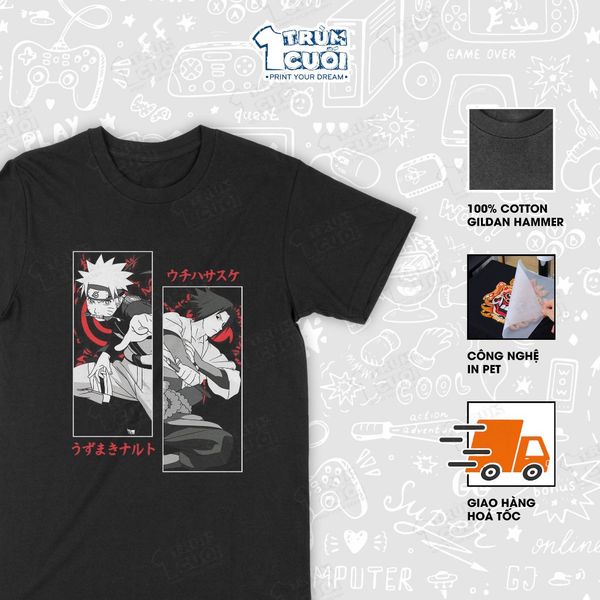  Áo thun Naruto v. Sasuke, Trùm Cuối Anime, Unisex Cotton 100% 4 màu nam nữ 0008 