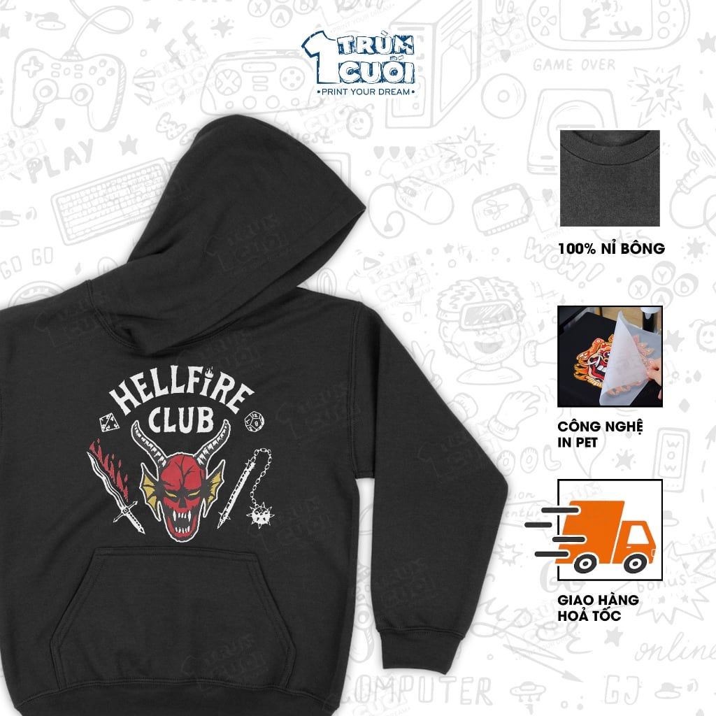  Áo hoodie Hellfire Club - Stranger Things, Trùm Cuối Cine, Nỉ Bông 100% Unisex nam nữ 0441 