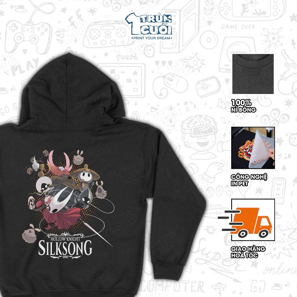  Áo hoodie BST Hollow Knight: Silksong, Trùm Cuối Game, Unisex Nỉ bông 100% 2 màu nam nữ 0525 