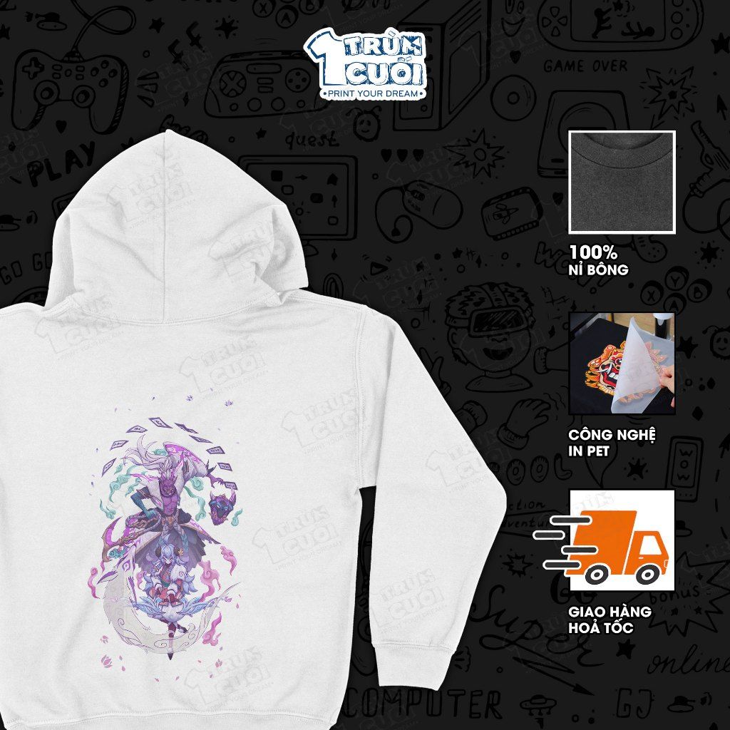  Áo hoodie BST Hoa Linh Lục Địa - Liên Minh Huyền Thoại, Trùm Cuối Game, Unisex Nỉ bông 100% 2 màu nam nữ 