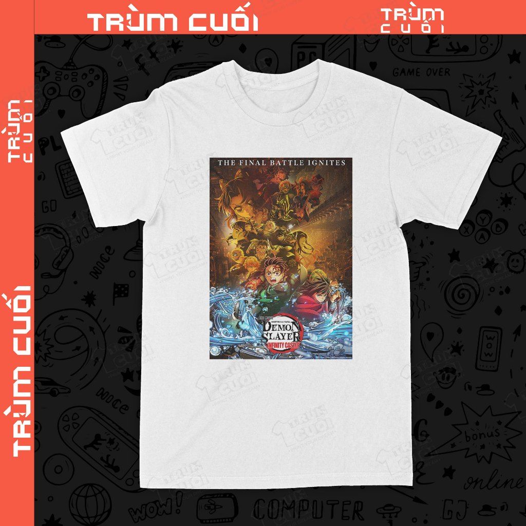  Áo thun Thanh gươm diệt quỷ: Vô hạn thành, Trùm Cuối Anime, Unisex Cotton 100% 4 màu nam nữ 0513 