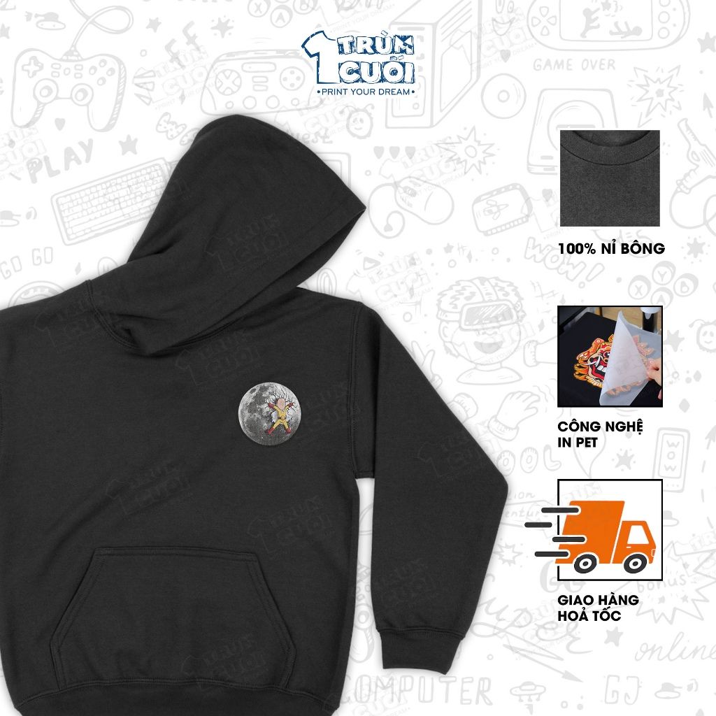  Áo hoodie Saitama Chibi - One Punch Man, Trùm Cuối Manga Anime, Nỉ Bông 100% Unisex nam nữ 0009 
