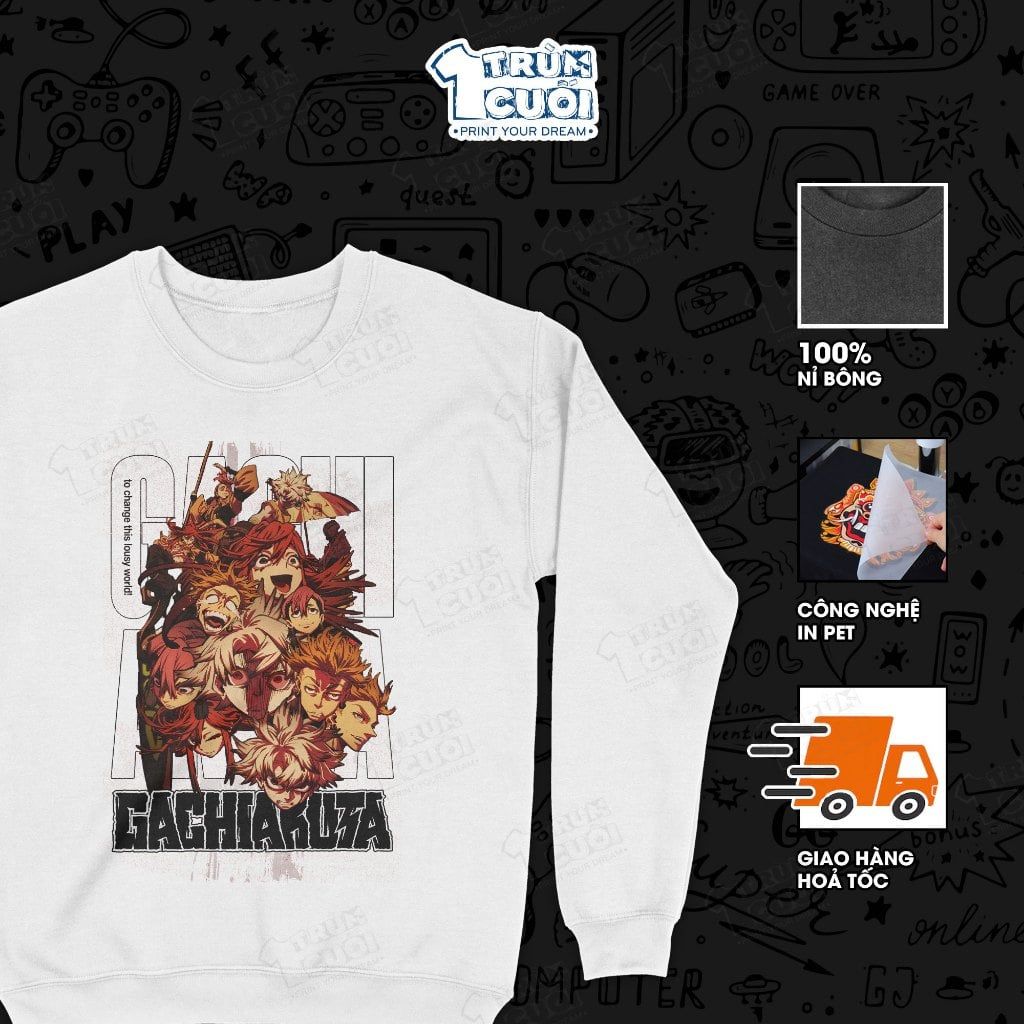  Áo sweater Gachiakuta, Trùm Cuối Anime, Nỉ Bông 100% Unisex nam nữ 0528 