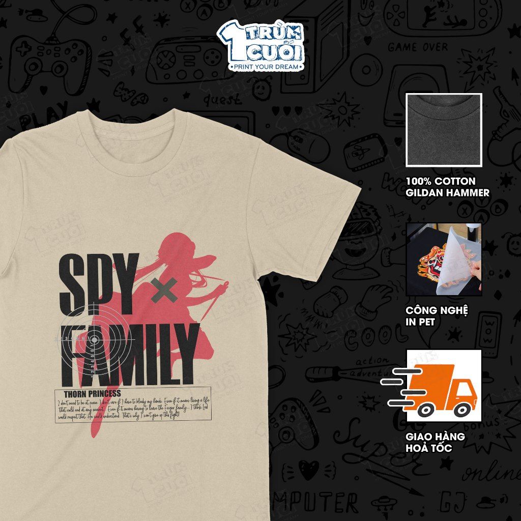  Áo thun Spy x Family: Thorn Princess, Trùm Cuối Manga Anime, Unisex Cotton 100% 4 màu nam nữ 0015 